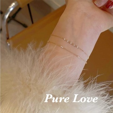 Pure Love樂芙 / 正韓 銀飾【S925純銀】B0915簡約通體純銀一字閃鑽鋯石手鏈 / 金