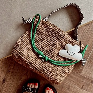 韓國 拉菲草雙背帶藤編包（三色） - 黑