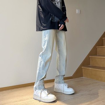 褲子男款牛仔褲春秋新男士修身休閑褲美式高街褲子高級感潮流男褲