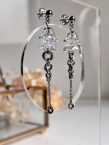 Dangle 玻璃心耳環 花朵長耳環 不鏽鋼耳環