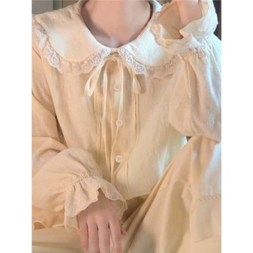 PINKGIRL【小熊蕾絲】日系軟妹娃娃領襯衫寬松可愛長袖內搭上衣女