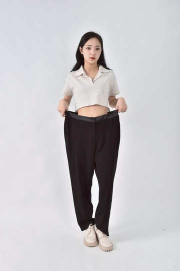 (3XL) single noble高腰秋冬寬管黑色長褲