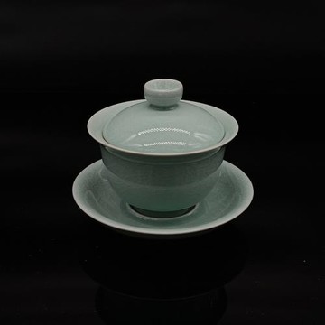 汝瓷楊聚斌窯精致冰裂釉小元寶蓋碗茶杯