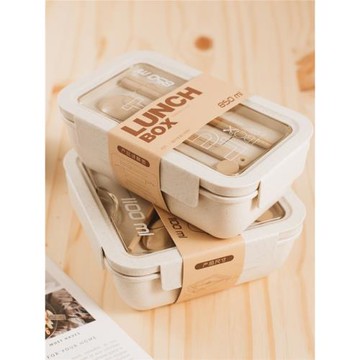 簡約日式小麥秸稈便當盒可微波爐加熱分格飯盒學生上班族餐盒套裝