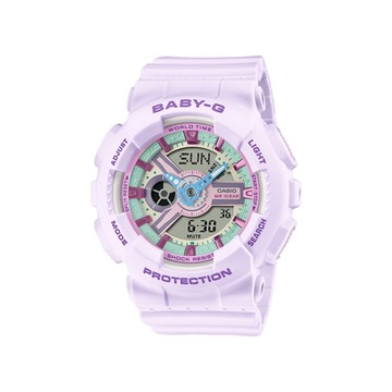 CASIO卡西歐 BABY-G 柔美粉彩 可愛撞色 夢幻紫 雙顯系列 BA-110XPM-6A_43.4mm