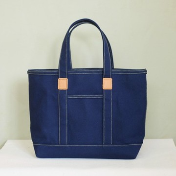 皮革與帆布托特包 M 海軍藍