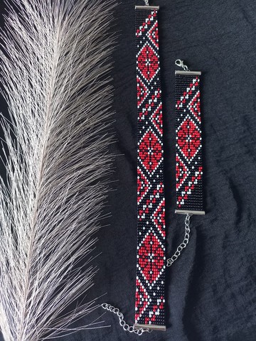 捷克串珠 Choker 和手鍊套裝 烏克蘭風格刺繡手工飾品