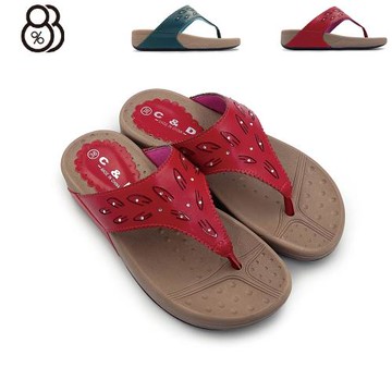 【88%】跟4.3cm 舒適厚底優雅夾腳拖鞋 楔型涼拖鞋 2色