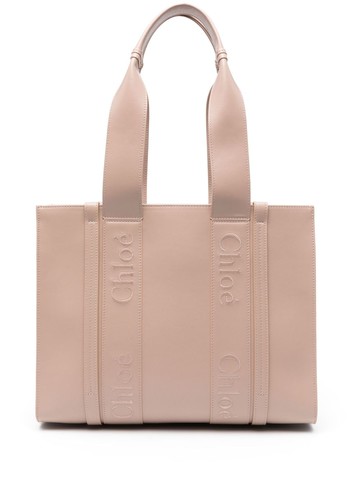 Chloé - medium Woody tote bag - women - Linen/Flax/Calf Leather - One Size - Pink
