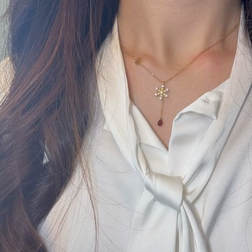 Giftest 925純銀鍍18K金/雪焰 可洗澡抗過敏基督教雪花項鍊N95