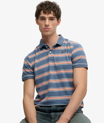 Superdry Men's Vintage Stripe Jersey Polo Shirt Blue Size: Xxl