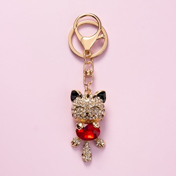 鉆石小貓可愛卡通鑰匙扣掛件創意情侶一對汽車鏈鎖匙圈環書包掛飾