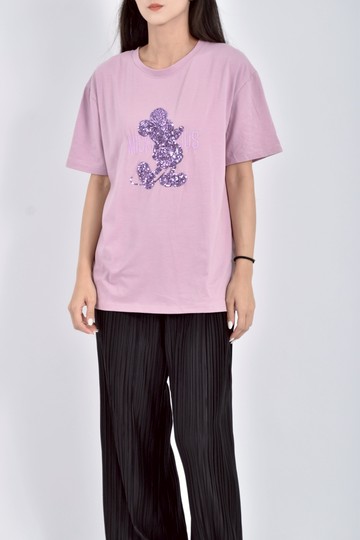 (M) 米奇亮片紫色短袖上衣