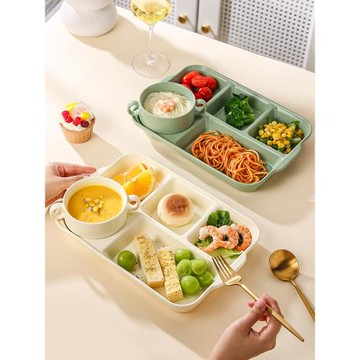 減脂陶瓷分格餐盤大人高顏值坐月子餐具套裝家用兒童分隔早餐盤子