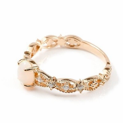 婚約指輪 ダイヤ リング ピンクゴールドk18 18k オパール ダイヤモンド