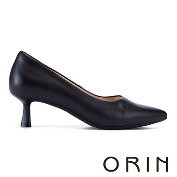 ORIN 典雅素面羊皮尖頭中跟鞋 黑色  #  26085