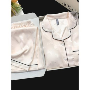 提花蝴蝶長袖長褲胸墊冰絲睡衣女春秋2025新款可外穿家居服兩件套