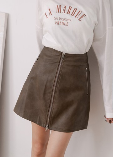 銀拉鍊皮革短裙