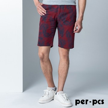 per-pcs 夏日熱帶印花修身短褲_紅色(PNS167)