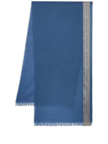 Ferragamo - colour-block logo-print scarf - men - Wool/Silk - One Size - Blue