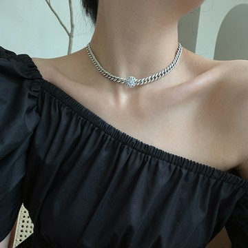 小寶S925純銀鋯石櫻花朵粗鏈條項鏈女輕奢小眾設計感高級冷淡風