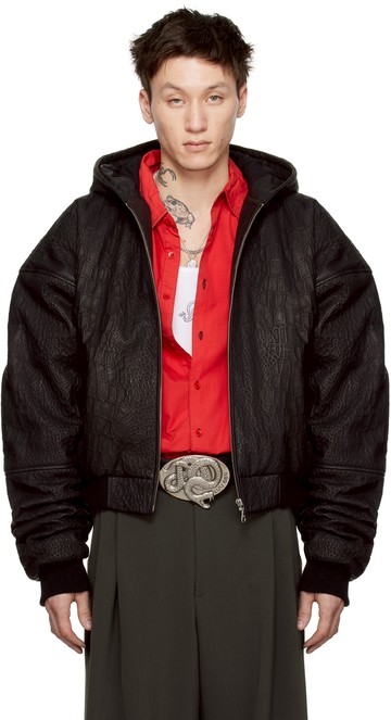LU'U DAN 黑色 Hooded Outlaw 皮革夹克