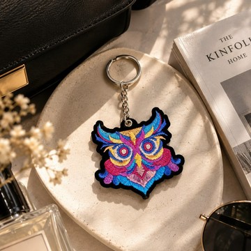 【刺繡鑰匙圈】貓頭鷹鑰匙圈 (金蔥)