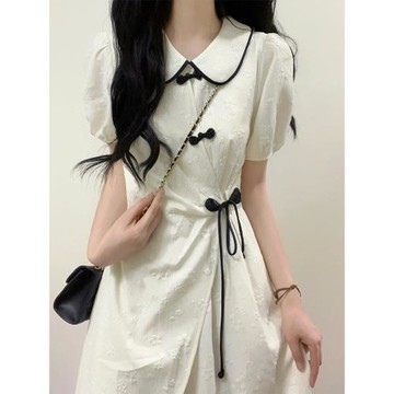 (免運)新中式國風盤扣連衣裙女氣質甜美溫柔風收腰顯瘦2025夏季新款裙子