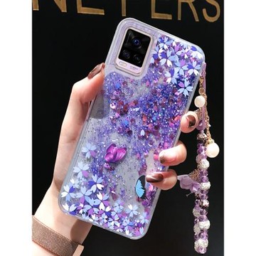 適用于vivoS7手機殼創意液體流沙vivoY70S全包防摔硅膠軟殼奢華水鉆掛繩