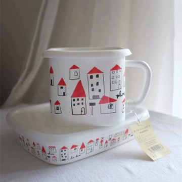 雜置社外單搪瓷小房子密封杯小烤盤冰箱冷藏收納