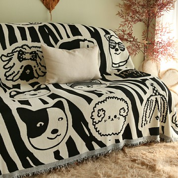 雪尼爾卡通可愛貓狗沙發蓋布巾沙發毯四季通用全蓋萬能沙發套罩