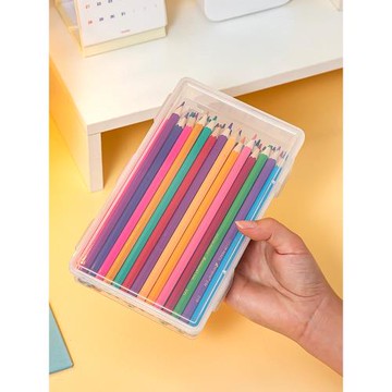 桌面透明文具盒鉛筆水彩筆蠟筆盒塑料帶蓋長方形兒童馬克筆整理盒