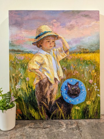 蘋果小熊系列 油畫 002【粗曠草原】(不含框)