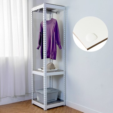 【空間特工】玄關吊衣架45x45x180cm 免螺絲角鋼收納架 轉角置物架 掛衣架象牙白層板｜白角鋼