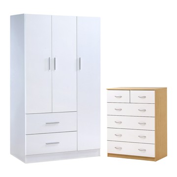 《HOPMA》經典美學衣斗櫃收納組合 台灣製造 衣櫥 二抽 六抽 三門 收納櫃-白橡配白