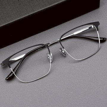 【加寬鏡框154mm】5239半框眼鏡 大框 痞帥眉框 高清 素顏眼鏡 痞帥男士眼鏡 藍膜眼鏡 黑框眉毛款眼鏡 近視眼鏡