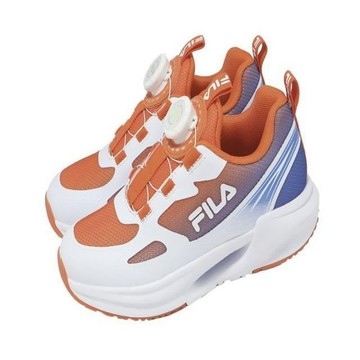 FILA KIDS 中童護足旋鈕免綁鞋帶運動鞋-橘藍 2-J828A-163