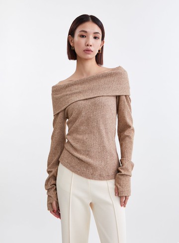 溫柔慵懶一字翻領針織上衣