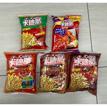 卡迪那 德州薯條 茄汁 香辣 義式披薩 寶咔咔薯堡 雞汁 醬燒嫩雞 卡迪那 地瓜片-鹽奶油 海鹽波浪 牛排 起司 洋芋片