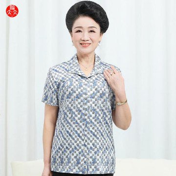 福太太五十歲媽媽夏天桑蠶絲真絲短袖襯衣寬松中老年232212