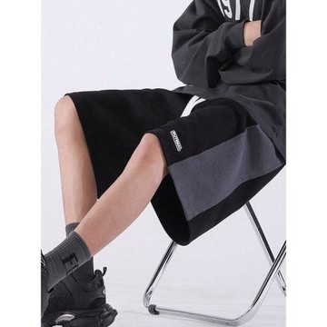 拼接短褲男士夏季寬松潮牌休閑五分褲子美式籃球褲外穿直筒大褲衩