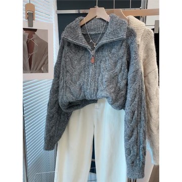 高領拉鏈毛衣女外套2025秋冬新款寬松外穿針織開衫內搭厚打底衫