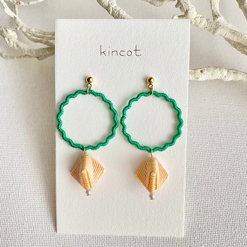 線捲煙霧耳針・耳夾【綠色×黃色】