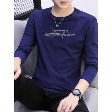 男士長袖t恤潮流男裝春季體恤純棉印花潮牌秋衣打底衫白色上衣服