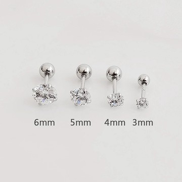 [全純銀.耳環] 一顆鑽 基本款轉珠耳環 多尺寸【UME】鎖珠耳環/螺絲鎖耳環/S925純銀耳環