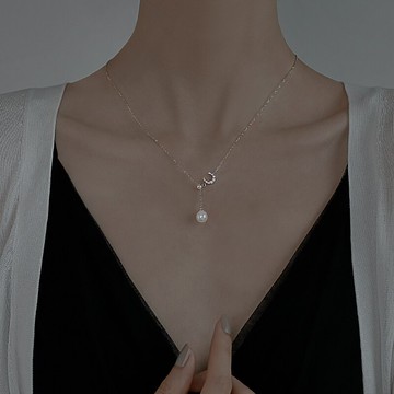 925純銀月亮貝珠項鏈女ins風鎖骨鏈年新款設計感輕奢秋冬吊墜