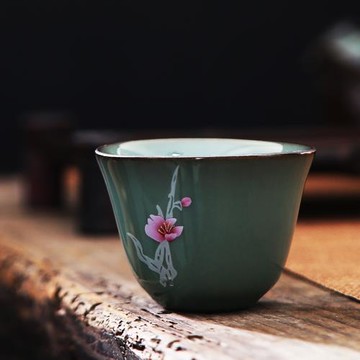 仿宋官窯單杯 鐵胎青瓷主人品茗杯功夫茶杯陶瓷冰裂茶碗茶盞單杯