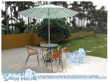 ╭☆雪之屋小舖☆╯@特價優惠@9尺戶外休閒傘(玻纖傘)～台灣製造比木傘耐用-綠白