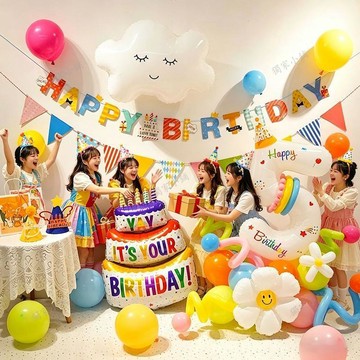 💖臺灣-出貨💖ins風兒童生日 套裝場景佈置數字 拉旗裝飾生日道具儀式感08mX