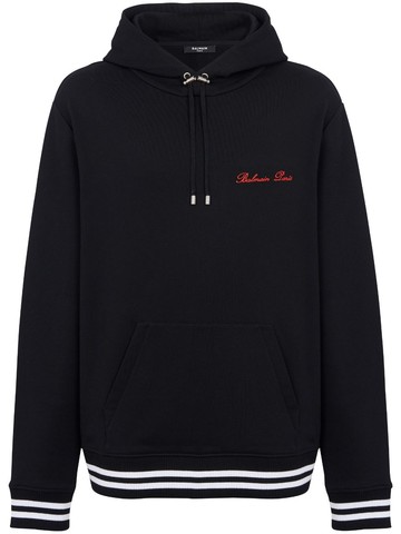 Balmain - Signature-embroidered cotton hoodie - men - Cotton - L - Black